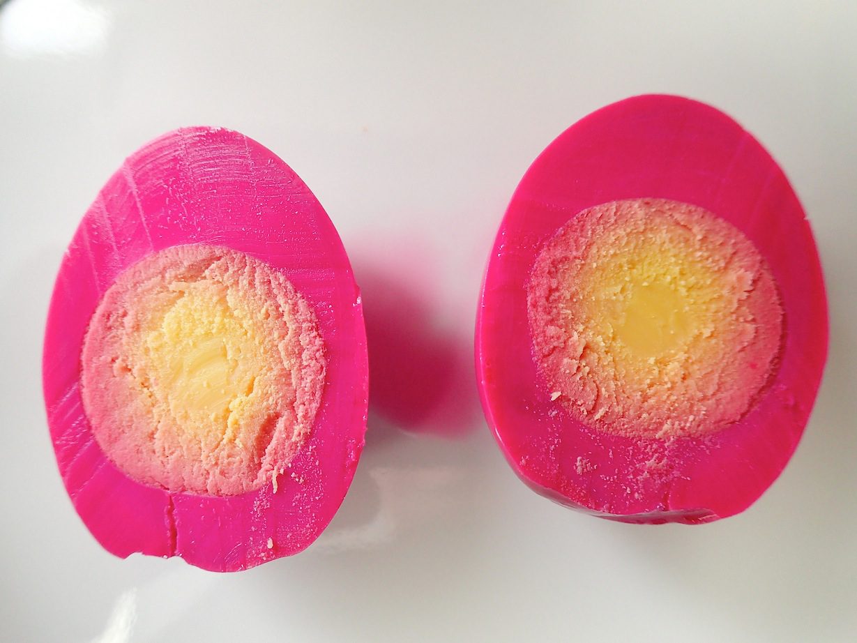 Beet-dyed pickled eggs