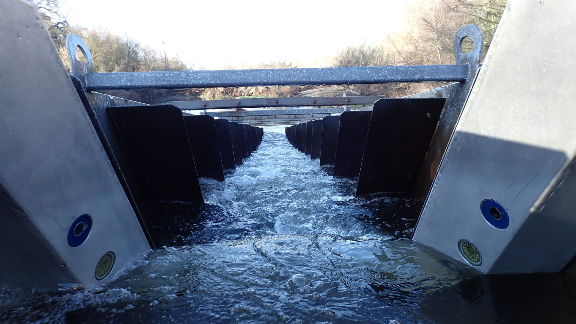 Fish ladder with cameras exposed