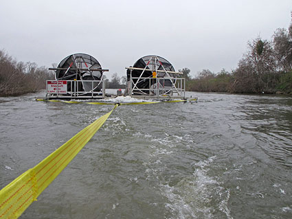 Towing rotary screw trap jet boat towing two rotary screw traps